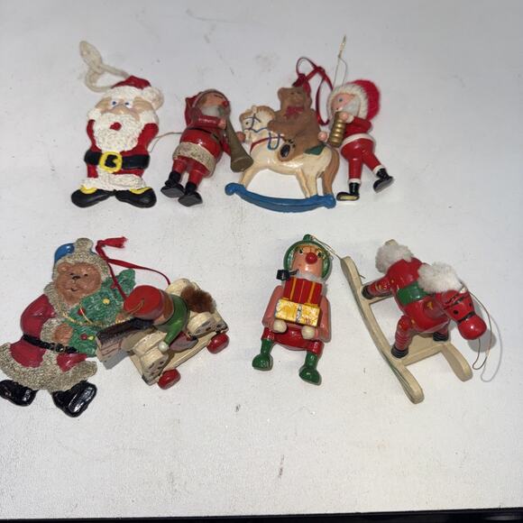 Other - Lot Of 8 Vtg Christmas Ornaments Adorable Toys Sant Wood Plastic